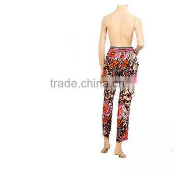Women Rib Waisted Casual Pants 100% Rayon Print Trousers Tropical Floral Ninth Pants photo-4