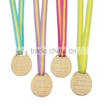 Custom Shaped Cheap Promotional Sport Souvenirs Plastic Gold Easter Egg Hunt Award Medals with Colorful Nylon Breakaway Ribbon