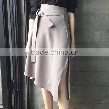 Womens Asymmetrical Bottom Split Thickness Skirt Dress With Belt OEM Type Factory Manufacturer Guangzhou