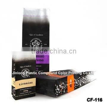 side gusset aluminum foil coffee packaging bag with degassing valve