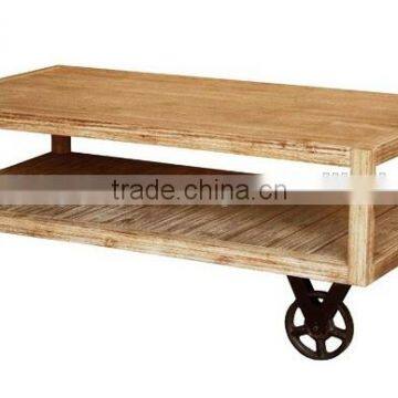 INDIA JOSHI INDUSTRIAL COFFEE TABLE MADE IN JODHPUR , WOODEN COFFEE TABLE WITH WHEELS