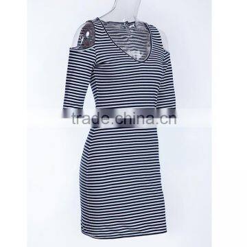 Hot Sale Knitted Fabric Simple Design Half Sleeve Lady Fashion Dress for Daily Life photo-3