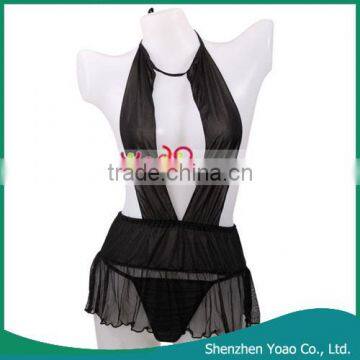 Sexy Lady Tied Bare Breast Type Sleeping Dress With T-Back Black