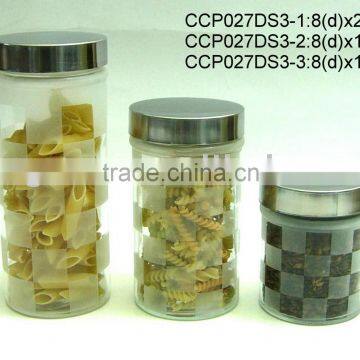 3pcs frosted glass storage jar with s/s window lid (CP027DS3)