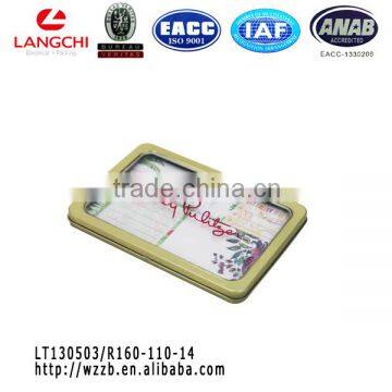 Hot sale hinge tin box with PVC window for postcard