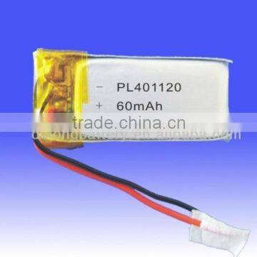 Rechargeable 3.7v 60mah 401120 li-polymer battery