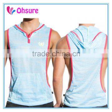 100% cotton aqua gym hoodie tank top hoodie singlet for men