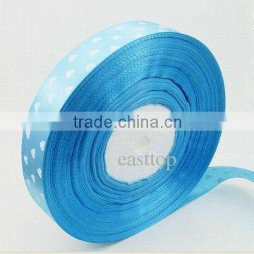 Baby Blue Hearts Printing Personalized Polyester Satin Woven Ribbon Spool