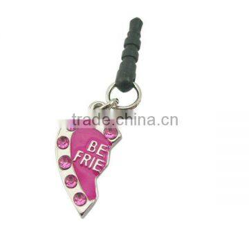 diamond heart shaped earphone jack dust cap plug for couple,designed by (C) charis,OEM service,pass SGS factory audit