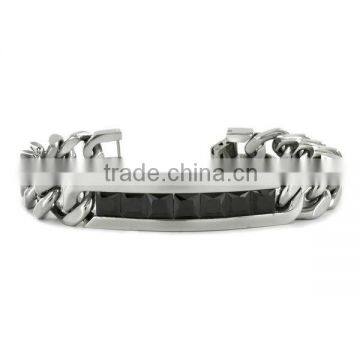 Crucible High-polish Stainless Steel Channel-set Black Cubic Zirconia ID Bracelet Ninghuiarts Manufacturer