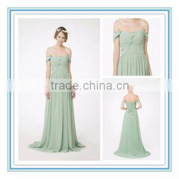 Latest Drop Shoulder Beautifully Twist Bridesmaid Gown Off-Shoulder Floor Length Chiffon Bridesmaid Dress 2015(RHM-2106)