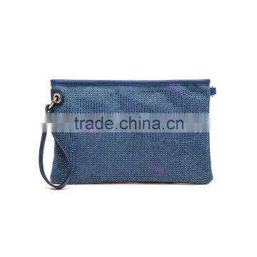 Small Bling Rhinestone Denime Bag With Wristlet Strap Women Navy Blue Crossbody Bag photo-6
