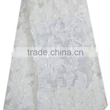 2015 Wholesale New Fantasy African French White Net Sequins Lace Fabric