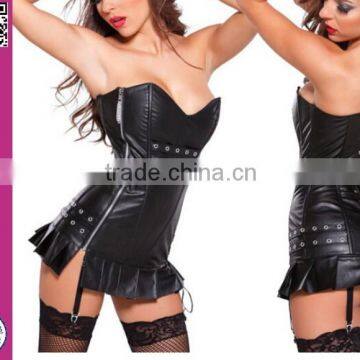 Wholesale Women black leather corset bodysuit