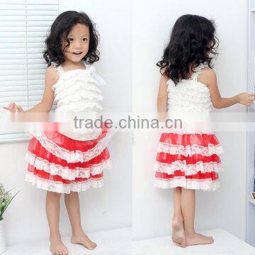 online wholesale children's Christmas lace dress one pieces boutique lace spaghetti strap frock design for sweet baby