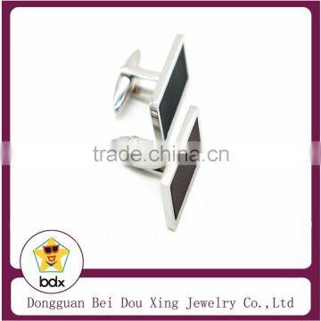 2015 New Design Chisel Stainless Steel With Black Genuine Leather Inset Cuff Links photo-2