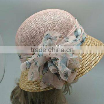 Summer Sinamay Hat Kentucky Derby Wide Brim Floppy Flower Feathers Hat