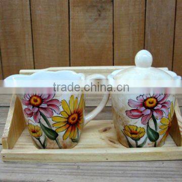 Wholesale handpaint daisy ceramic creamer with sugar bowl set