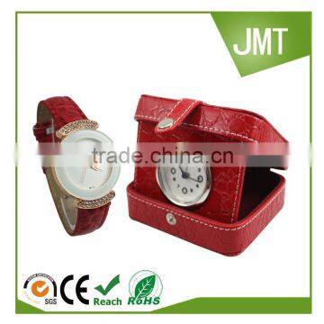 luxury travel alarm clock and leather wrist watch set