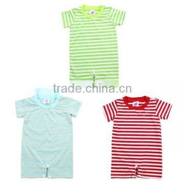 Wholesale 2016 95% cotton and 5% spandex cotton short sleeve striped baby boy organic romper