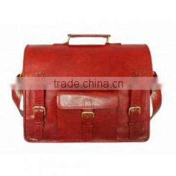 Handmade Red Leather Satchel Unisex 15"