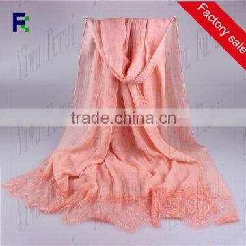 Wholesale Popular Leisure Lace Cotton Embroidered Flower Plain Pure Hijab Solid Color Scarf Shawl Scarves Ladies