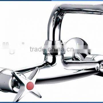 Classic dual whole zinc handle brass body kitchen faucet wall mouned chrome plating kitchen mixer