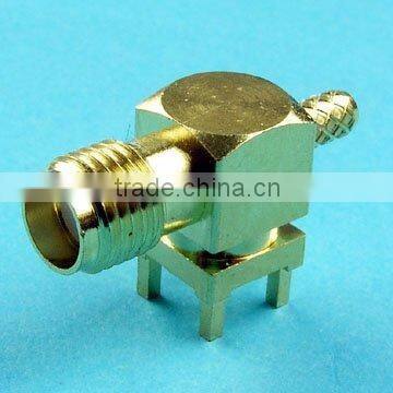 Right angle SMA connector jack for pcb through-hole and cable crimping (antenna use)