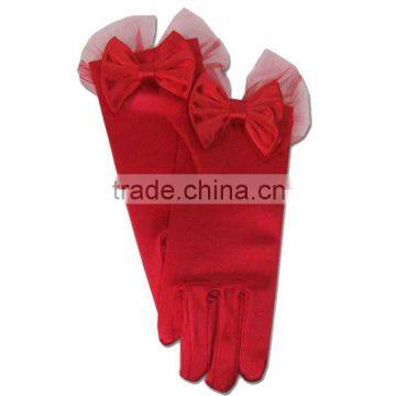 Red Wrist Length Factory Hot Sale Flower Design Satin Bride Gloves