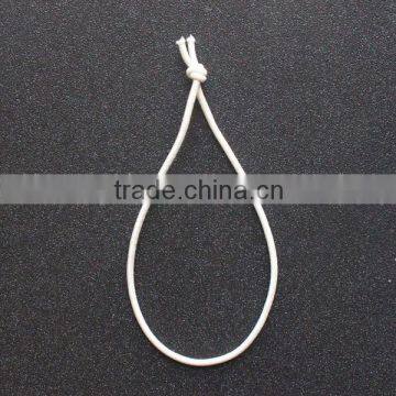 white elastic with knot for hang tag