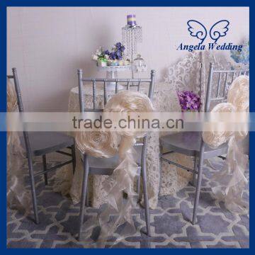 CH091C elegant fancy wedding handmade decoration organza champagne chair flower with sash