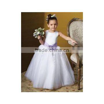 A-Line/Princess Scoop Neck Cap Sleeves Ankle-Length Organza Flower Girl Dress With Bow(s) Cascading Ruffles photo-4