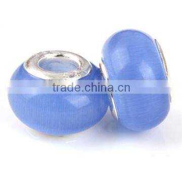 Large hole gemstone blue cat eye bead for sale