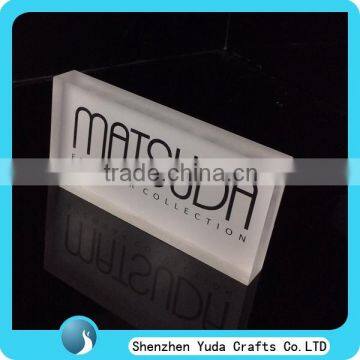 clear acrylic name plate solid paperweight with printing, lucite plexiglass cast logo block