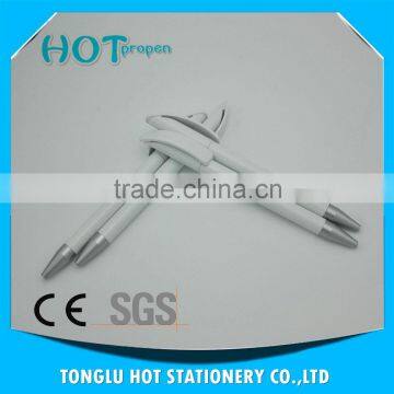White Plastic Ball Pen Twist Action Pen With Bow Shape Clip