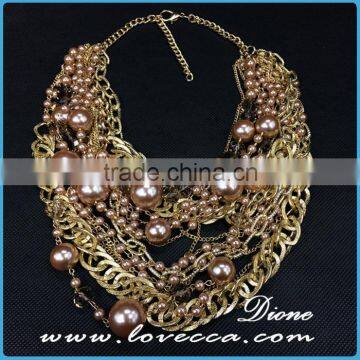 Dubai gold jewelry charms fashion women exaggerate pearl collar chain costume necklace