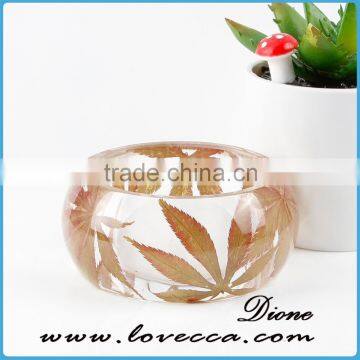 Wide broad dubai Real flower Botanical jewellery clear plastic latest fashion bangles resin