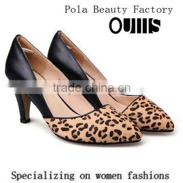 The High Quality Leopard Leather Pumps Dress Shoes Fancy Horsehair Genuine Leather High Heel Office Ladies Shoes CP6662