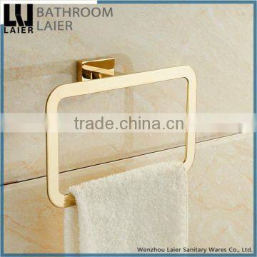 Simple European Style Square Zinc Alloy Gold Finishing Bathroom Accessories Wall Mounted Towel Ring