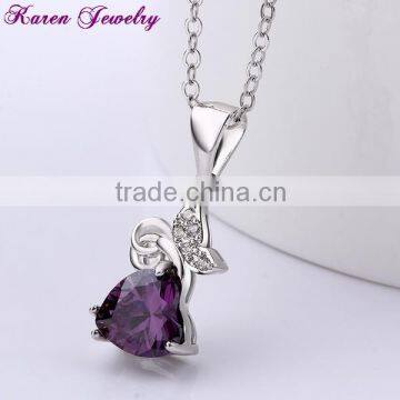Fashion Heart Purple Crystal Platinum Plated Pendant Necklace Collar Choker Necklace Women Fashion Necklaces for Women 2014 photo-3