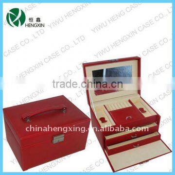 Leather jewelry box beauty box vanity case with mirror