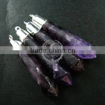 55x12mm Faceted Pillar Amethyst Stick Stone Pendant Charm Silver Bail DIY Jewelry Findings Supplies 1800136