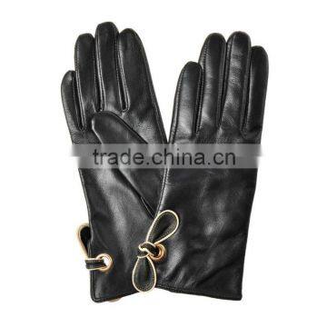 Special Design Elegant Bowknot Decoration Sheepskin Leather Gloves for Ladies