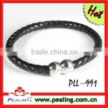 New arrival braided black leather cuff bracelet bangles with magnetic clasp