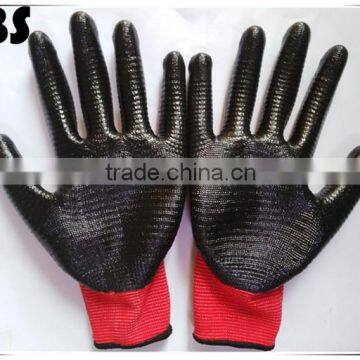 BSSAFETY Black Nitrile Coated Red Nylon Knitted Safety Gloves, Zebra Nitrile Hand Protection Work Gloves