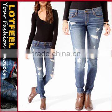 Distressed Denim Skinnies women skinny denim jeans (LOTX254)