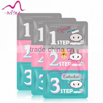 Effective Acne Spots Clean Blackhead Pig Nasal Stick Nose Mask Nose Step 3 blackhead Removal nose mask cute 3 step pignose mask