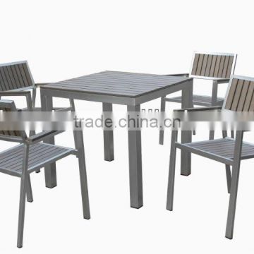 Outdoor polywood top brushed aluminum table set