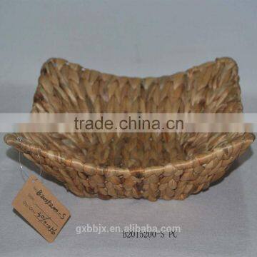 Natural hand-woven water hyacinth storage basket with metal frame