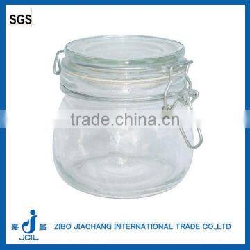 CK01 clear cylinder glass airtight jar with clamp lid and rubber seal for honey ,coffee ,sugar ,food